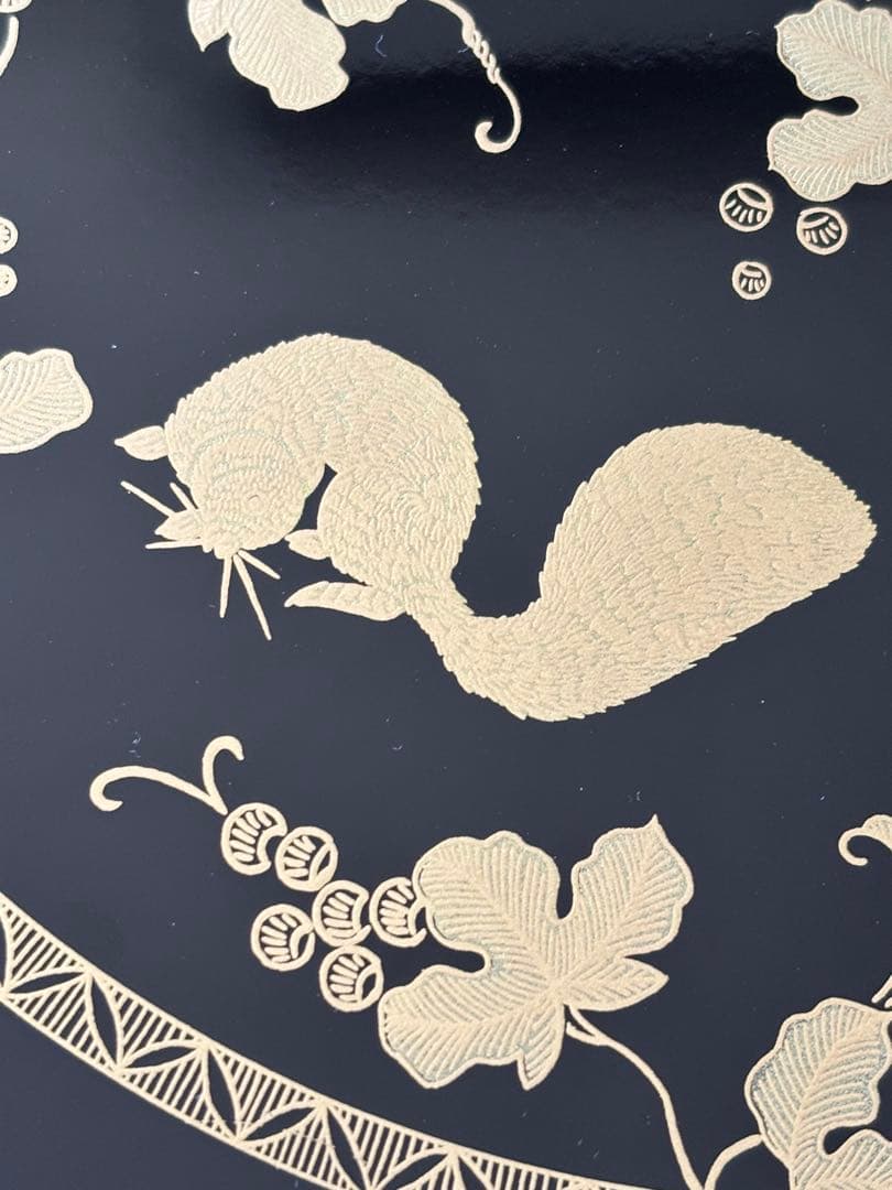 【未使用】丸盆 十寸 葡萄栗鼠粟鶉沈金太鼓樽 サントリー美術館　3枚