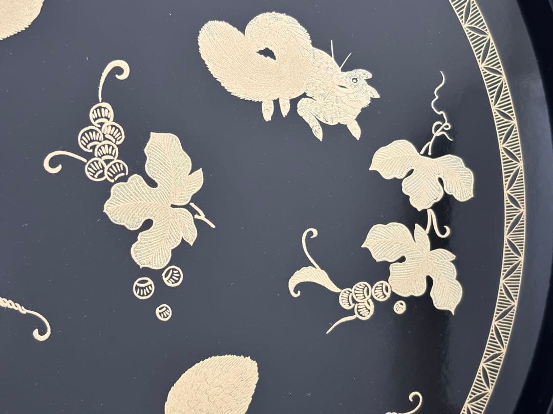 【未使用】丸盆 十寸 葡萄栗鼠粟鶉沈金太鼓樽 サントリー美術館　3枚