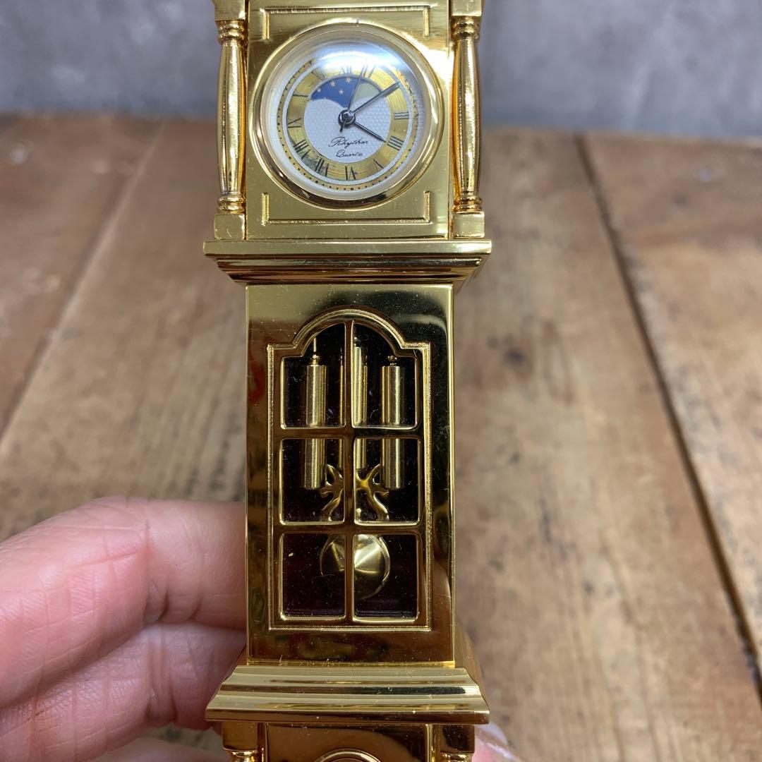 E-4 【希少・美品】Rhythm/リズム時計 ミニチュア 柱時計型 置時計 ゴ