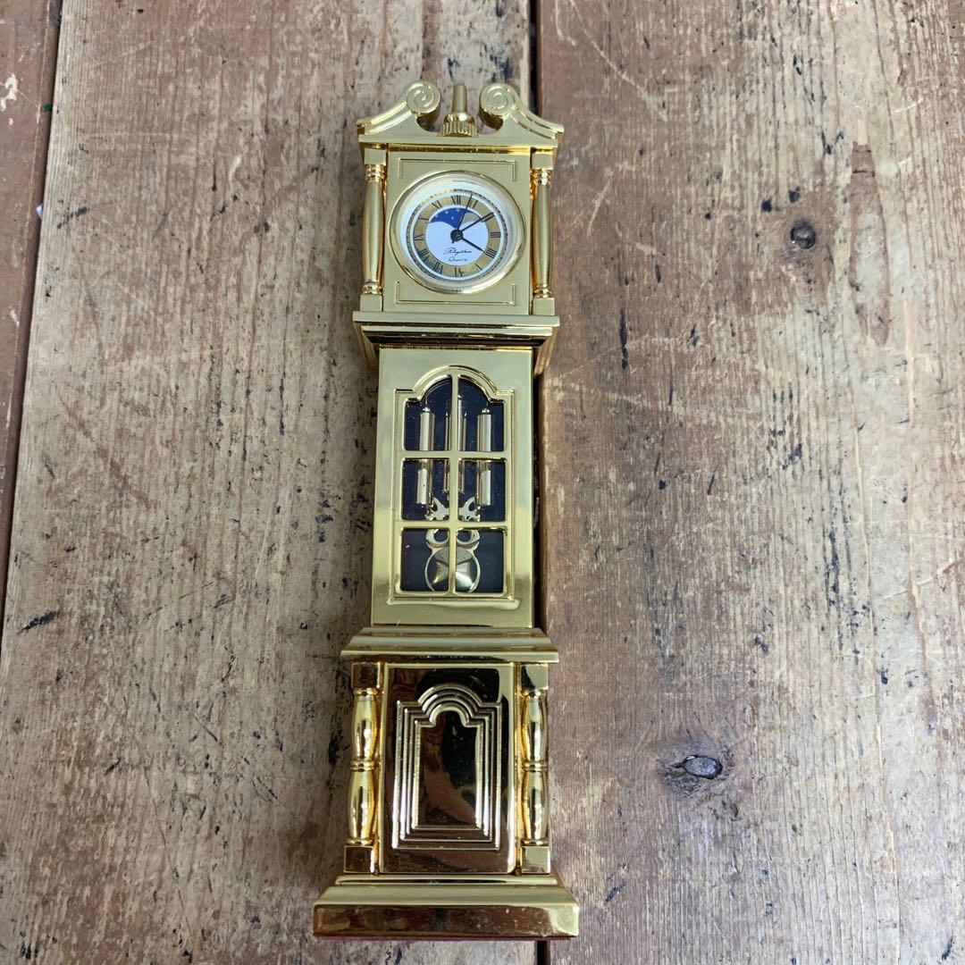 E-4 【希少・美品】Rhythm/リズム時計 ミニチュア 柱時計型 置時計 ゴ