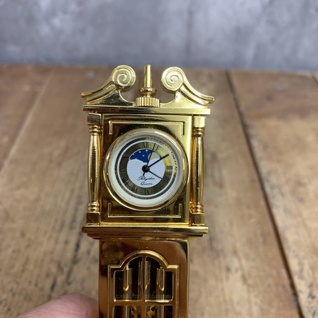 E-4 【希少・美品】Rhythm/リズム時計 ミニチュア 柱時計型 置時計 ゴ