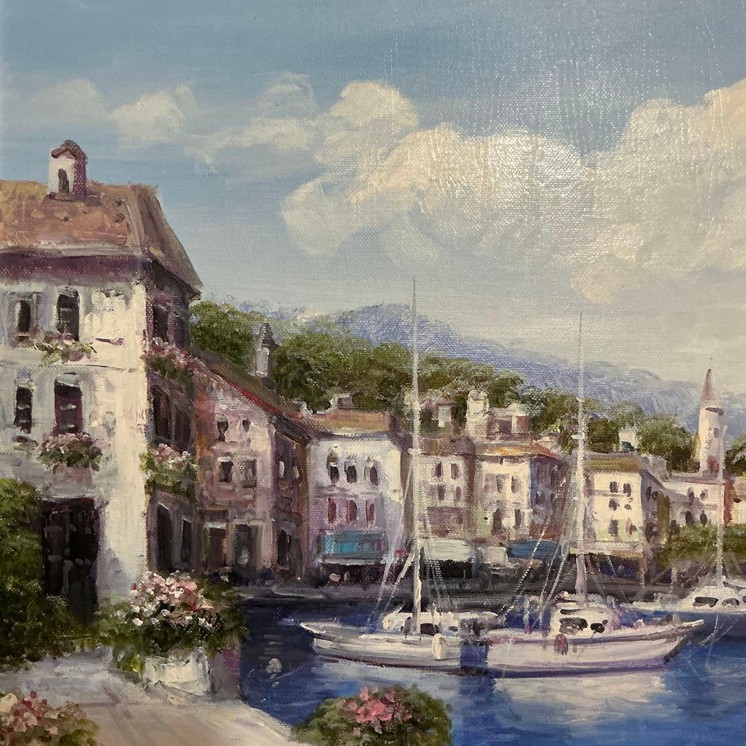 絵画・額縁・油絵・前田光一・ナポリ港・イタリア・F6号・美術品・インテリア・雑貨