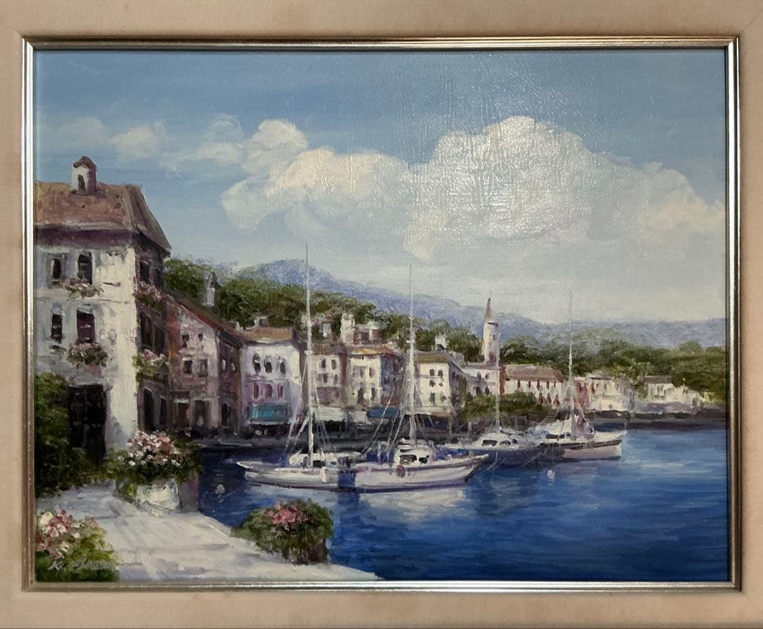 絵画・額縁・油絵・前田光一・ナポリ港・イタリア・F6号・美術品・インテリア・雑貨