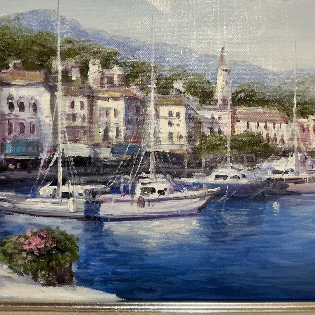 絵画・額縁・油絵・前田光一・ナポリ港・イタリア・F6号・美術品・インテリア・雑貨