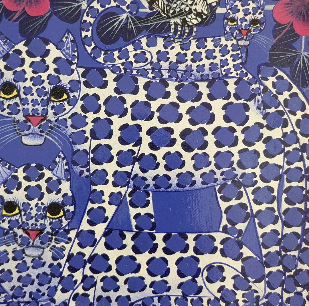 ●アフリカの絵画、ティンガティンガ、レオパード、ブルー、20×20cm