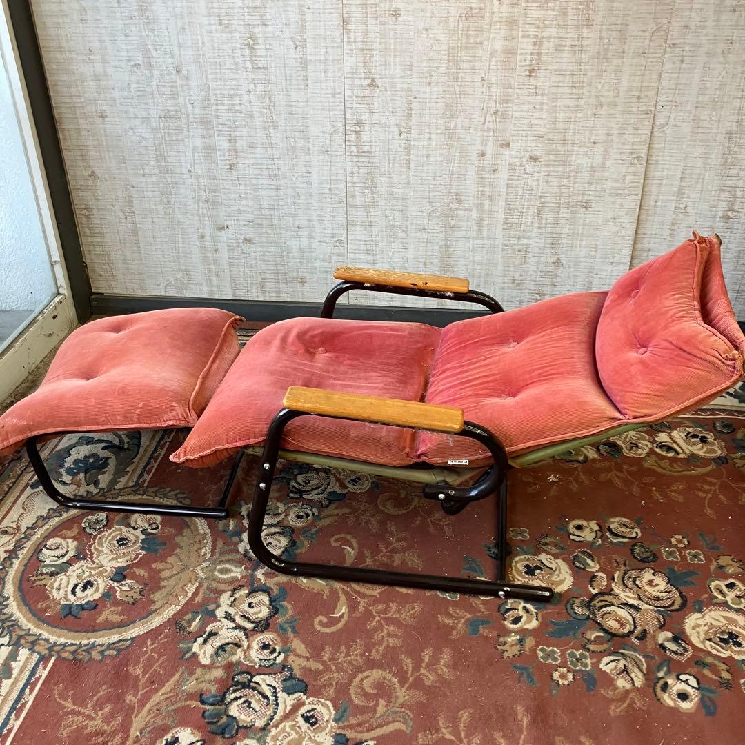 北欧レトロ フクキン ベロアリクライニングチェア アームチェア オットマン付き