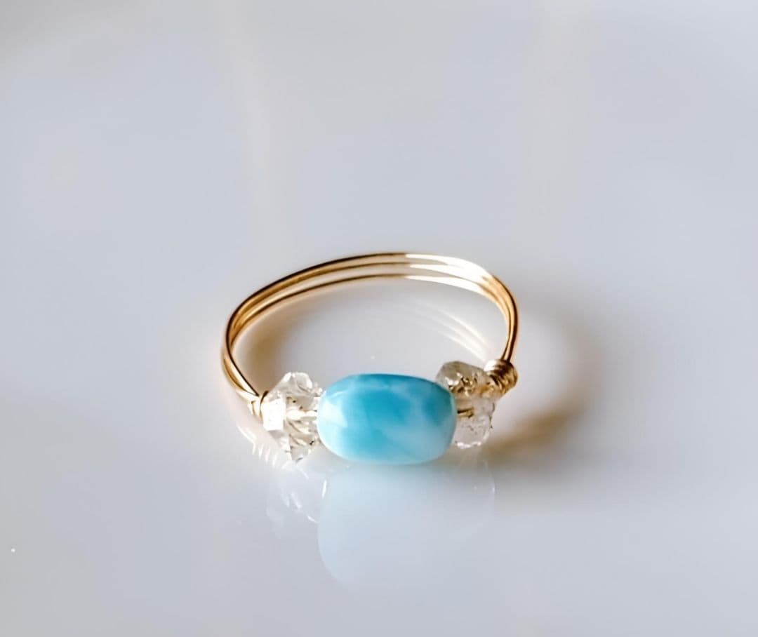 Kgf14 超希少 天然石 オイルイン ハーキマーダイヤモンド ラリマー リング