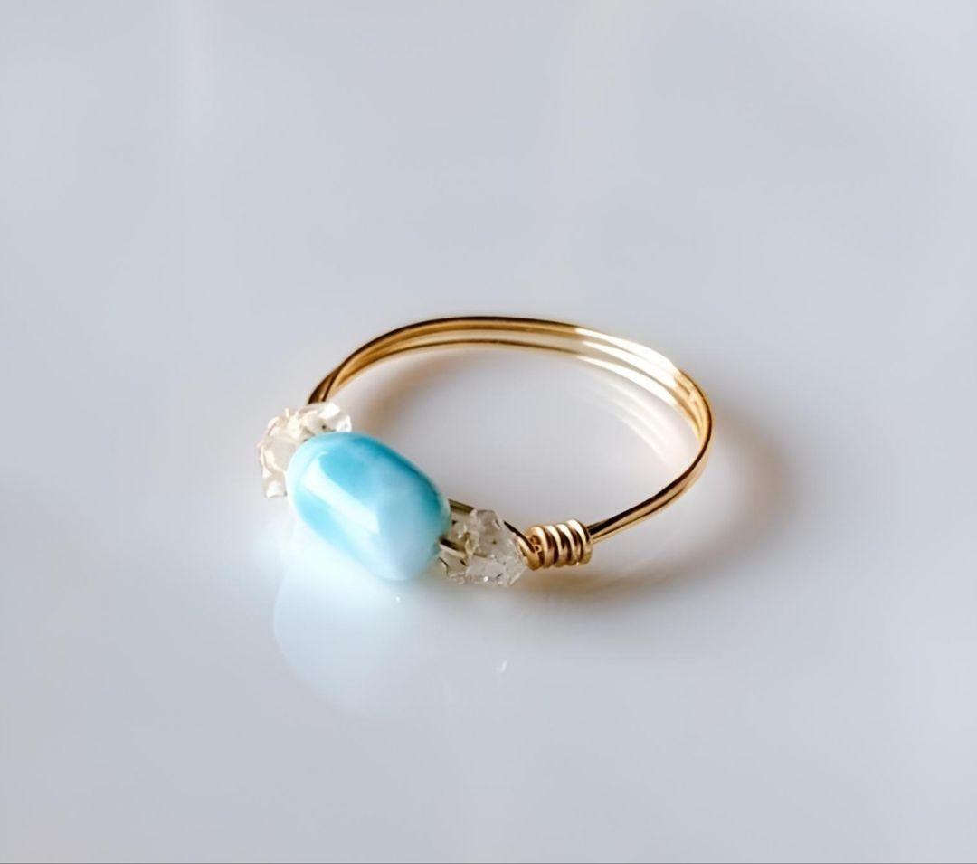 Kgf14 超希少 天然石 オイルイン ハーキマーダイヤモンド ラリマー リング