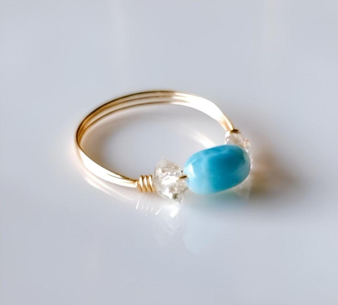 Kgf14 超希少 天然石 オイルイン ハーキマーダイヤモンド ラリマー リング