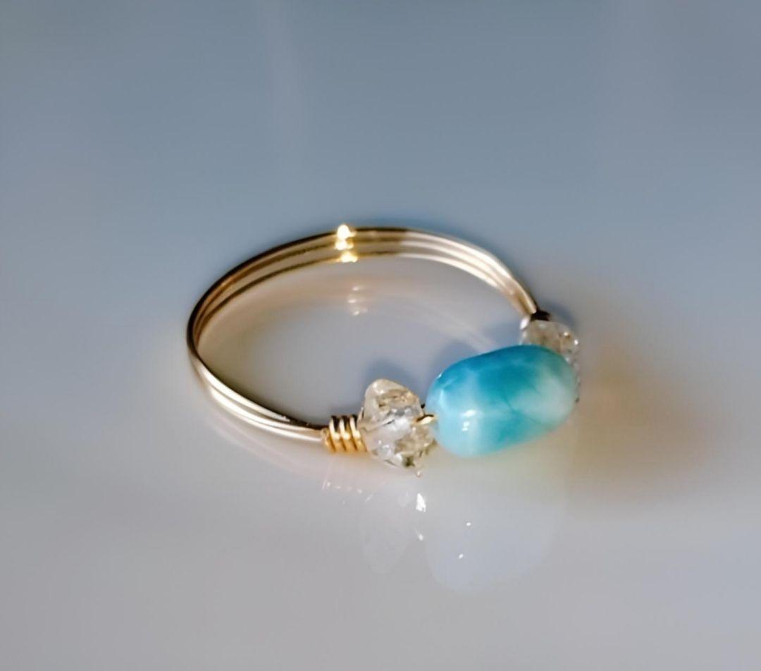 Kgf14 超希少 天然石 オイルイン ハーキマーダイヤモンド ラリマー リング