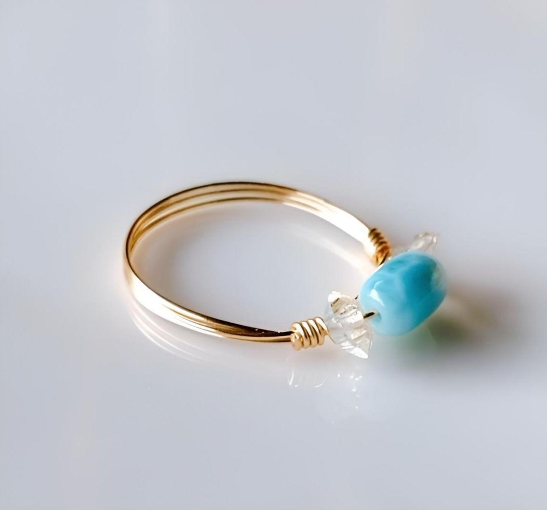 Kgf14 超希少 天然石 オイルイン ハーキマーダイヤモンド ラリマー リング