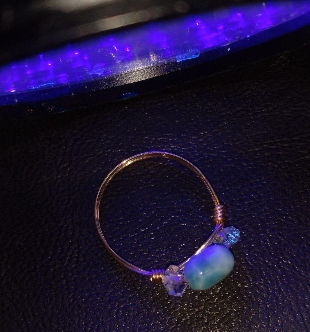 Kgf14 超希少 天然石 オイルイン ハーキマーダイヤモンド ラリマー リング