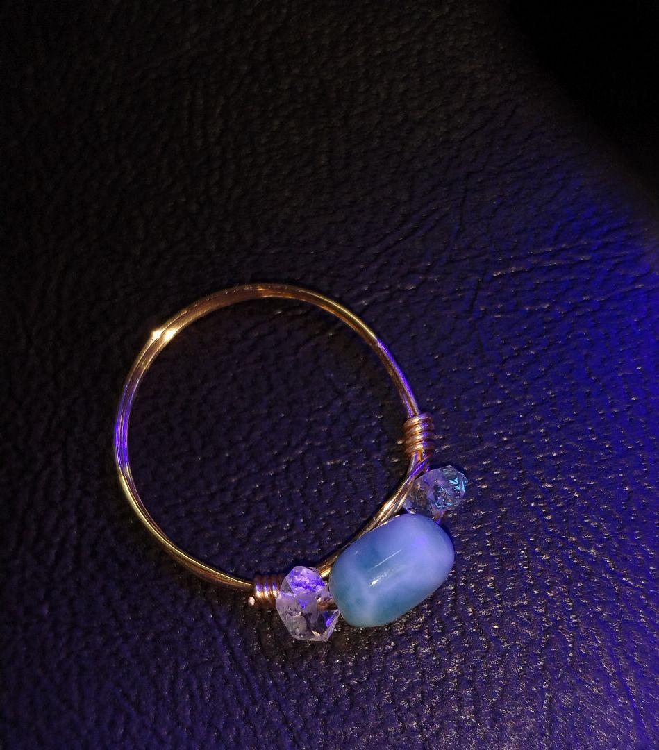 Kgf14 超希少 天然石 オイルイン ハーキマーダイヤモンド ラリマー リング