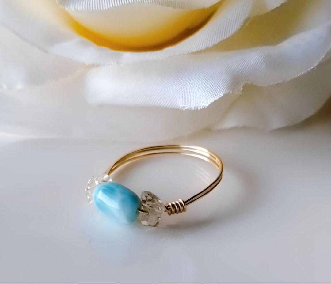 Kgf14 超希少 天然石 オイルイン ハーキマーダイヤモンド ラリマー リング