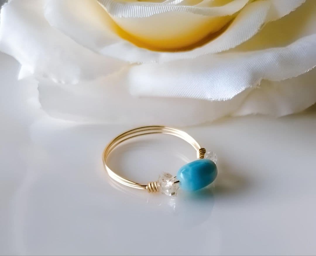 Kgf14 超希少 天然石 オイルイン ハーキマーダイヤモンド ラリマー リング