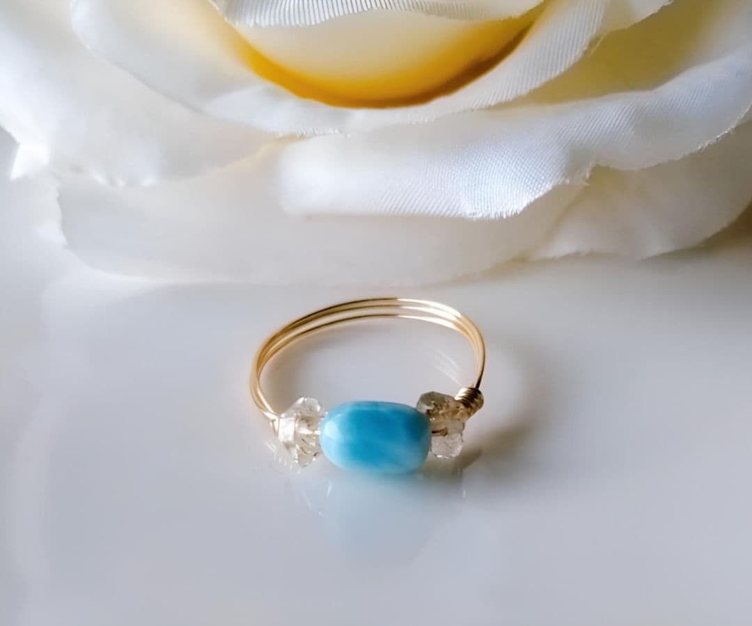 Kgf14 超希少 天然石 オイルイン ハーキマーダイヤモンド ラリマー リング