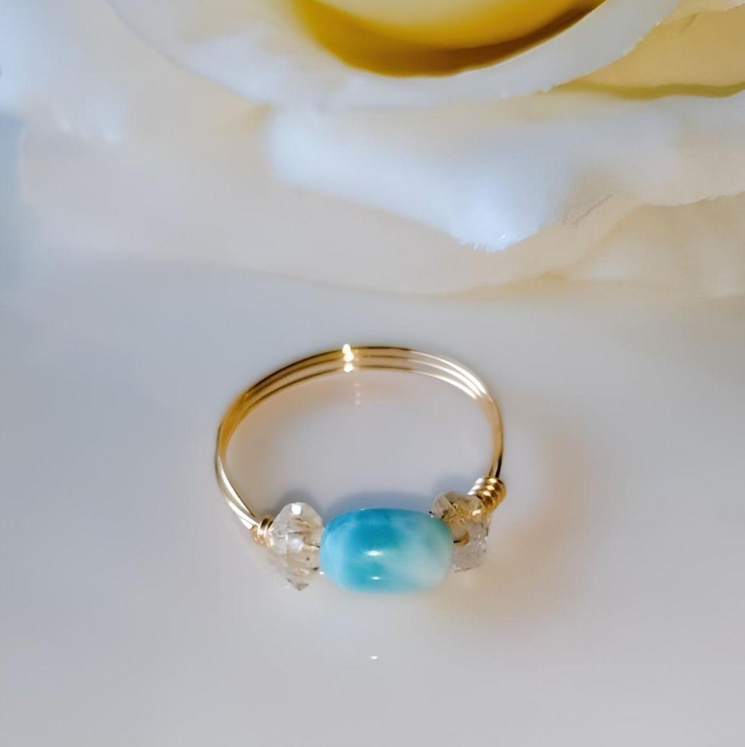 Kgf14 超希少 天然石 オイルイン ハーキマーダイヤモンド ラリマー リング