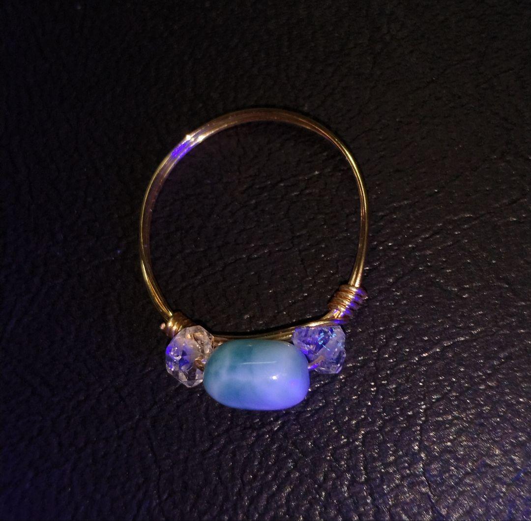 Kgf14 超希少 天然石 オイルイン ハーキマーダイヤモンド ラリマー リング