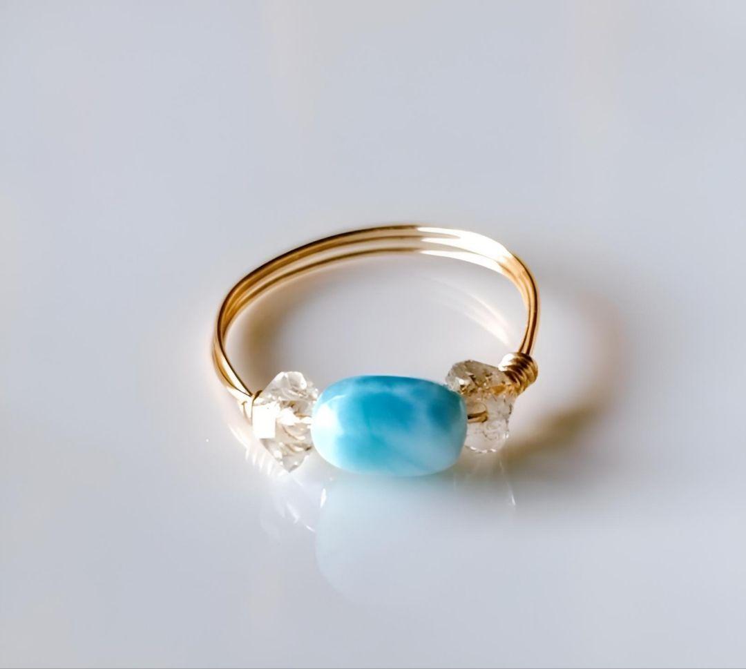 Kgf14 超希少 天然石 オイルイン ハーキマーダイヤモンド ラリマー リング