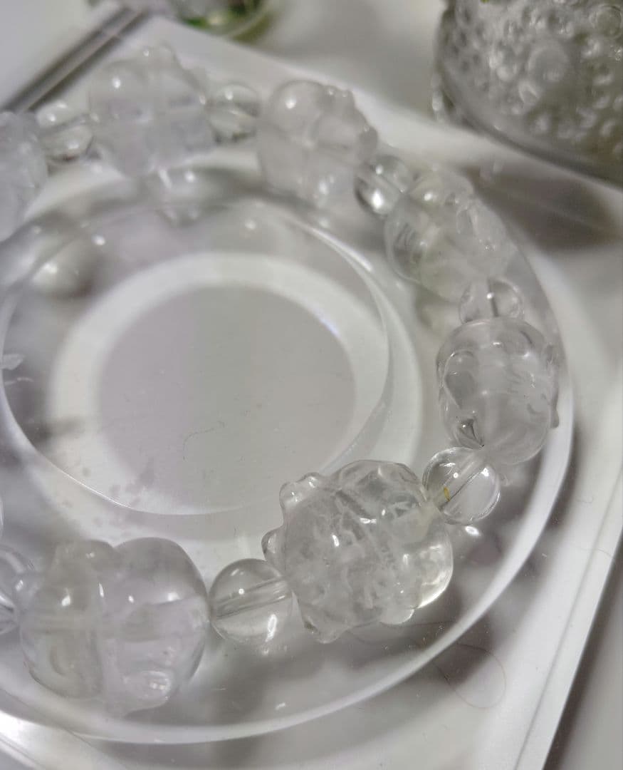 希少　ヒマラヤ水晶　招き猫ブレスレット 左手上げ　鑑別書付き