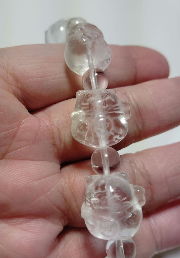 希少　ヒマラヤ水晶　招き猫ブレスレット 左手上げ　鑑別書付き