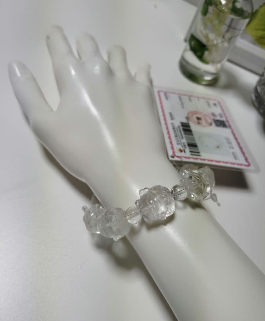 希少　ヒマラヤ水晶　招き猫ブレスレット 左手上げ　鑑別書付き