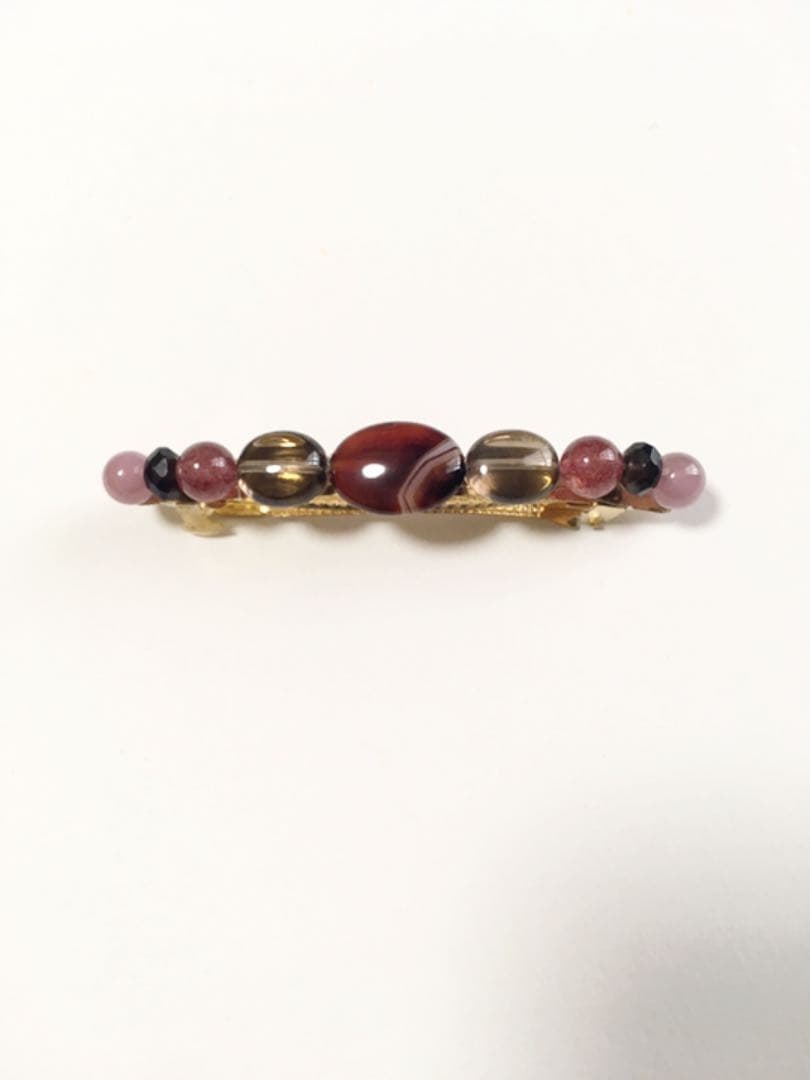 ハチ　赤めのうの秋色バレッタ　バー97