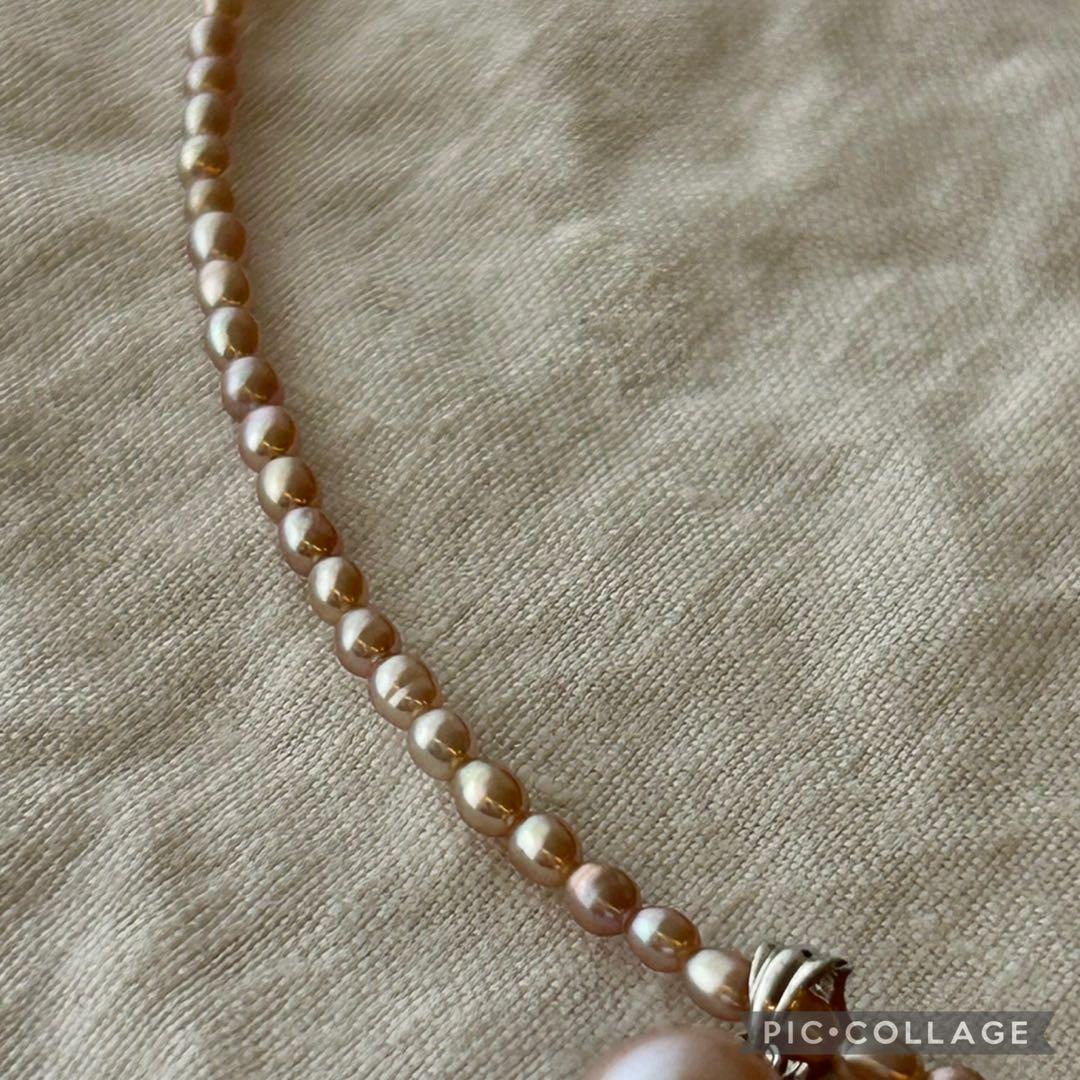 真珠ペンダント付きパープル 色ライスパールネックレス