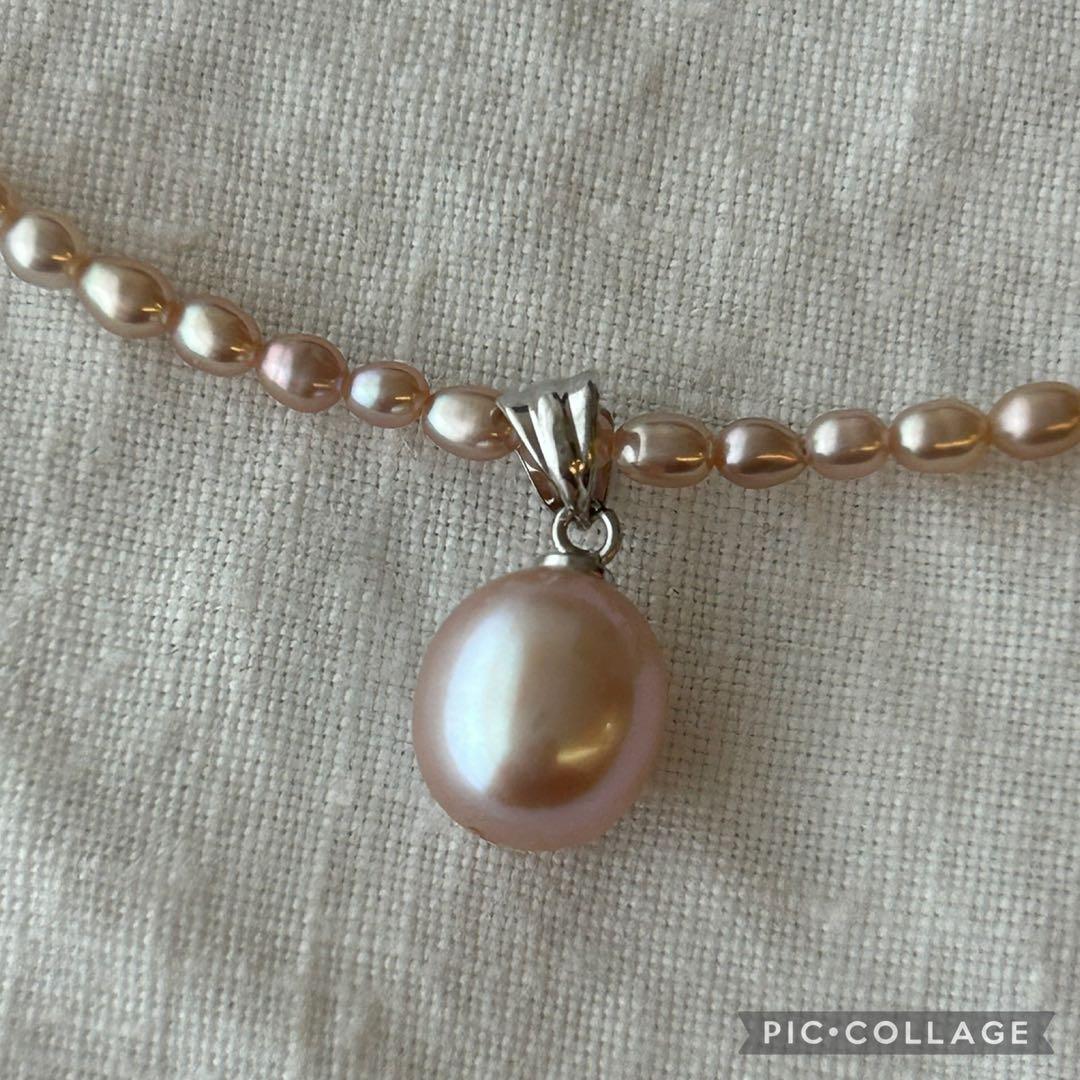 真珠ペンダント付きパープル 色ライスパールネックレス