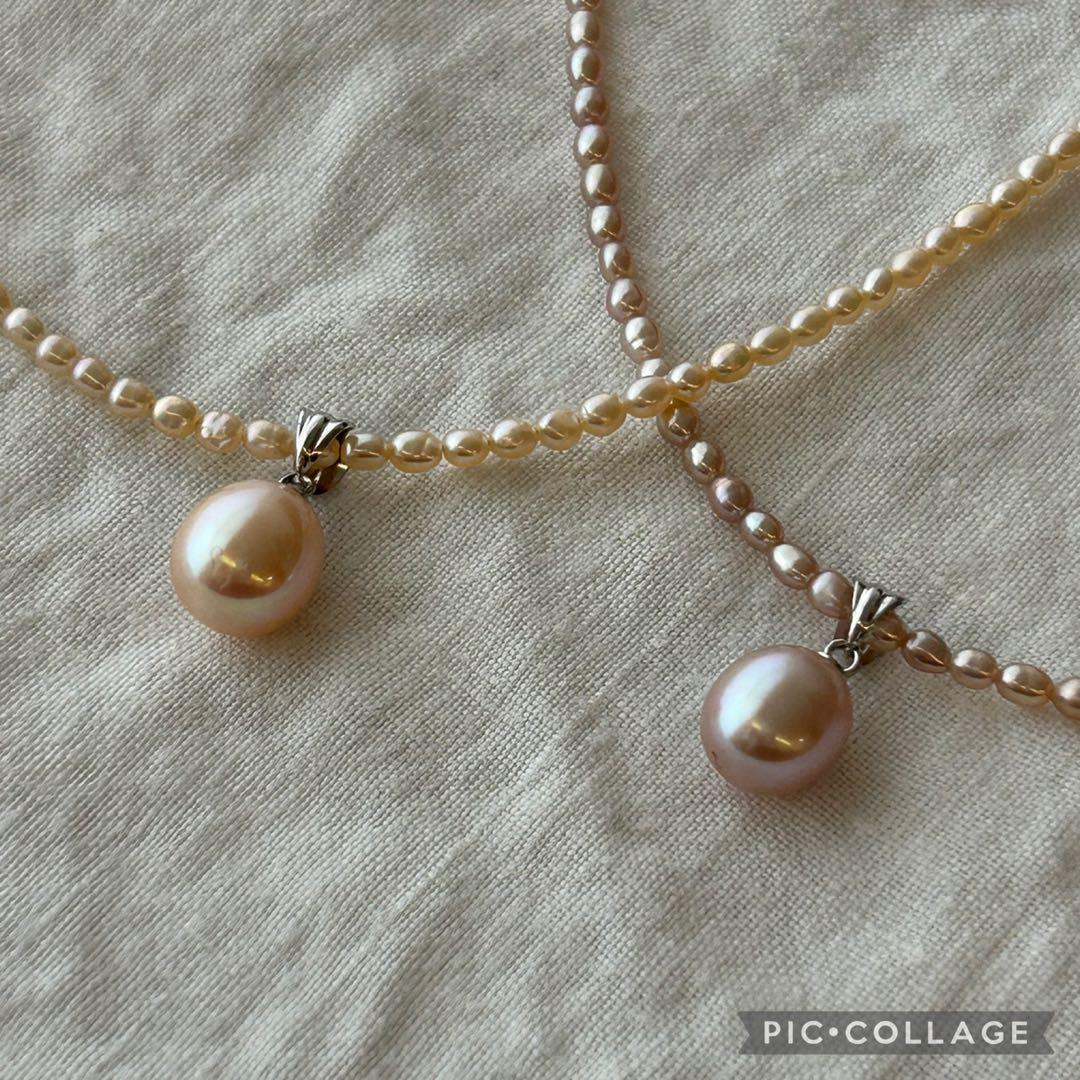 真珠ペンダント付きパープル 色ライスパールネックレス