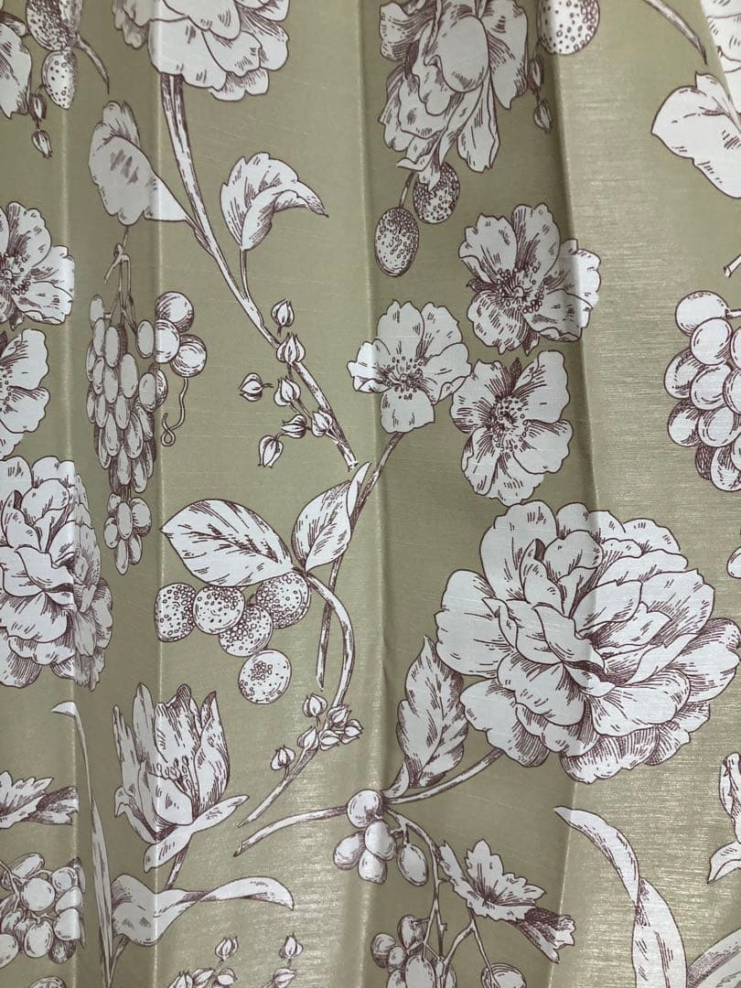 花柄 ドレープカーテン2倍ヒダ 巾1900 丈 2030 Aフック タッセル付