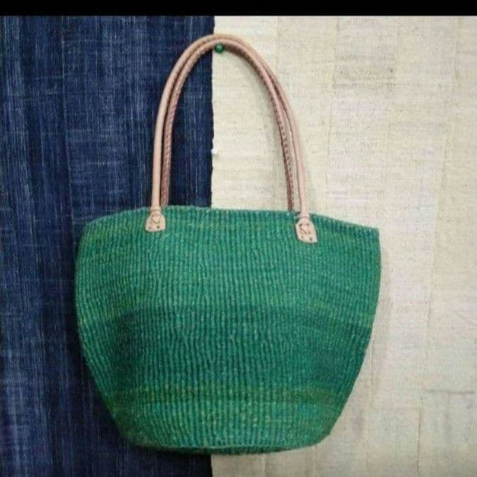 アフリカ　ケニア　新品　サイザル麻バック　Green　L
