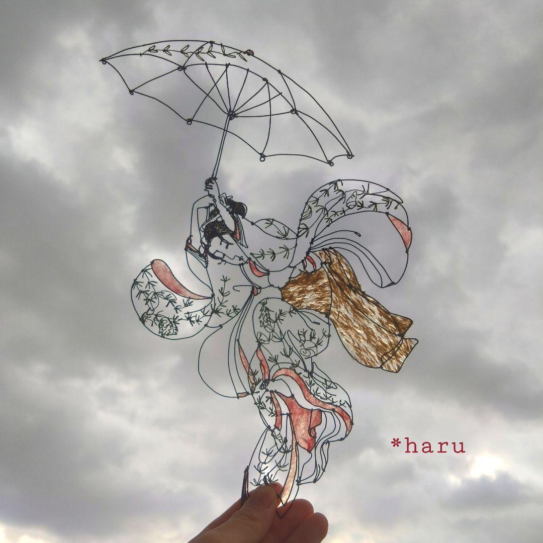 跳ぶ女性　鈴木春信　浮世絵　ワイヤーアート haru