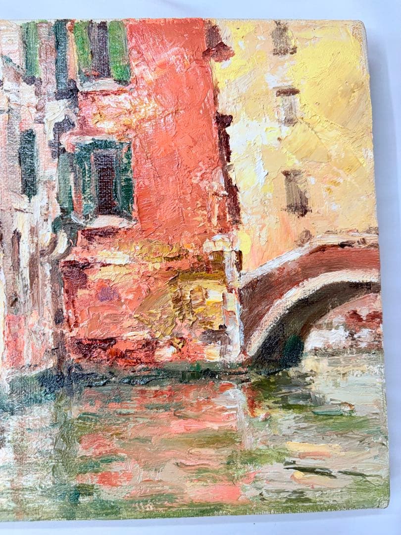 「赤い建物」 寺井徹 ベネチア 油彩画 一水会 黄色袋付き 絵画 額装 F3