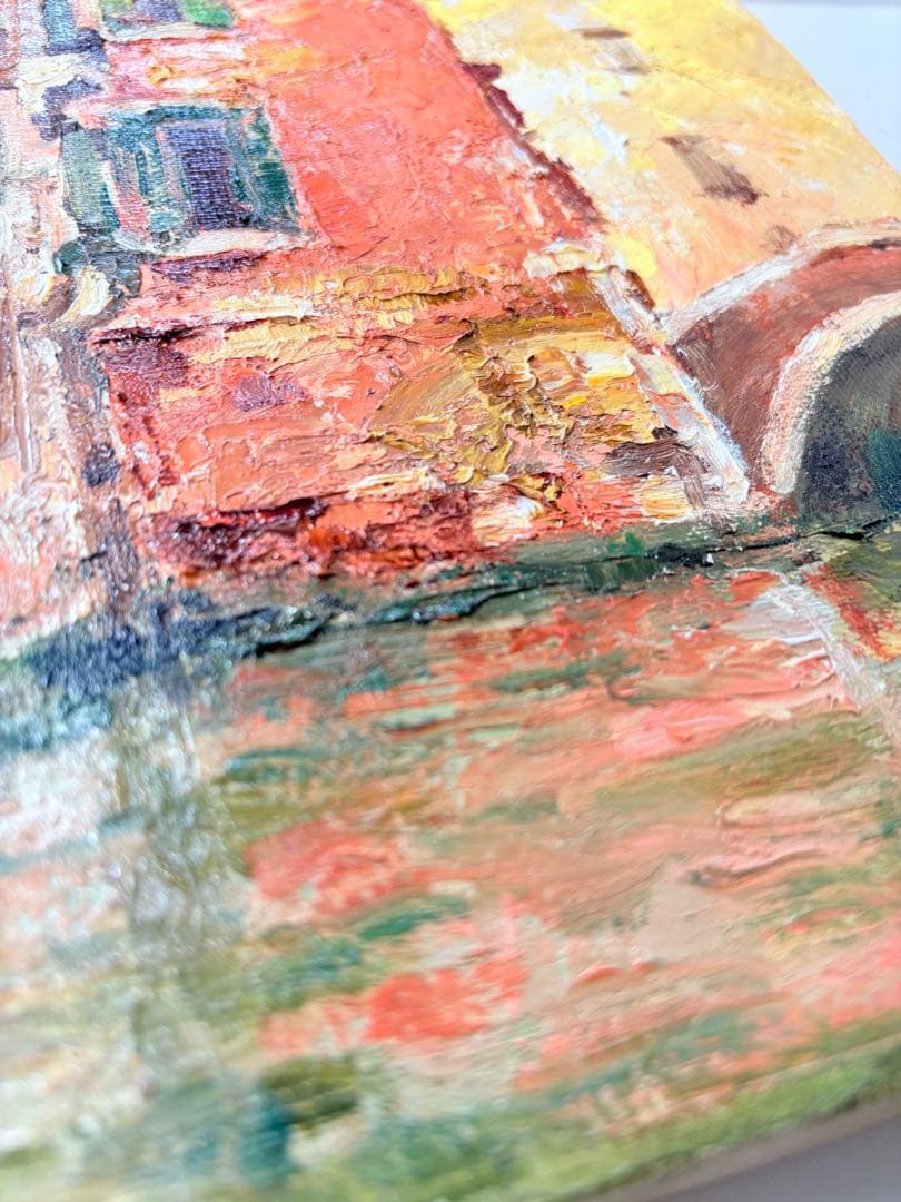 「赤い建物」 寺井徹 ベネチア 油彩画 一水会 黄色袋付き 絵画 額装 F3