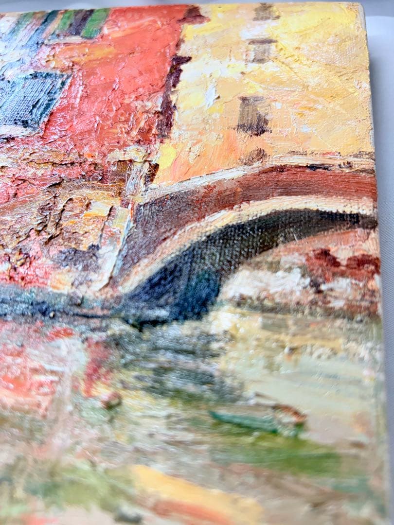 「赤い建物」 寺井徹 ベネチア 油彩画 一水会 黄色袋付き 絵画 額装 F3