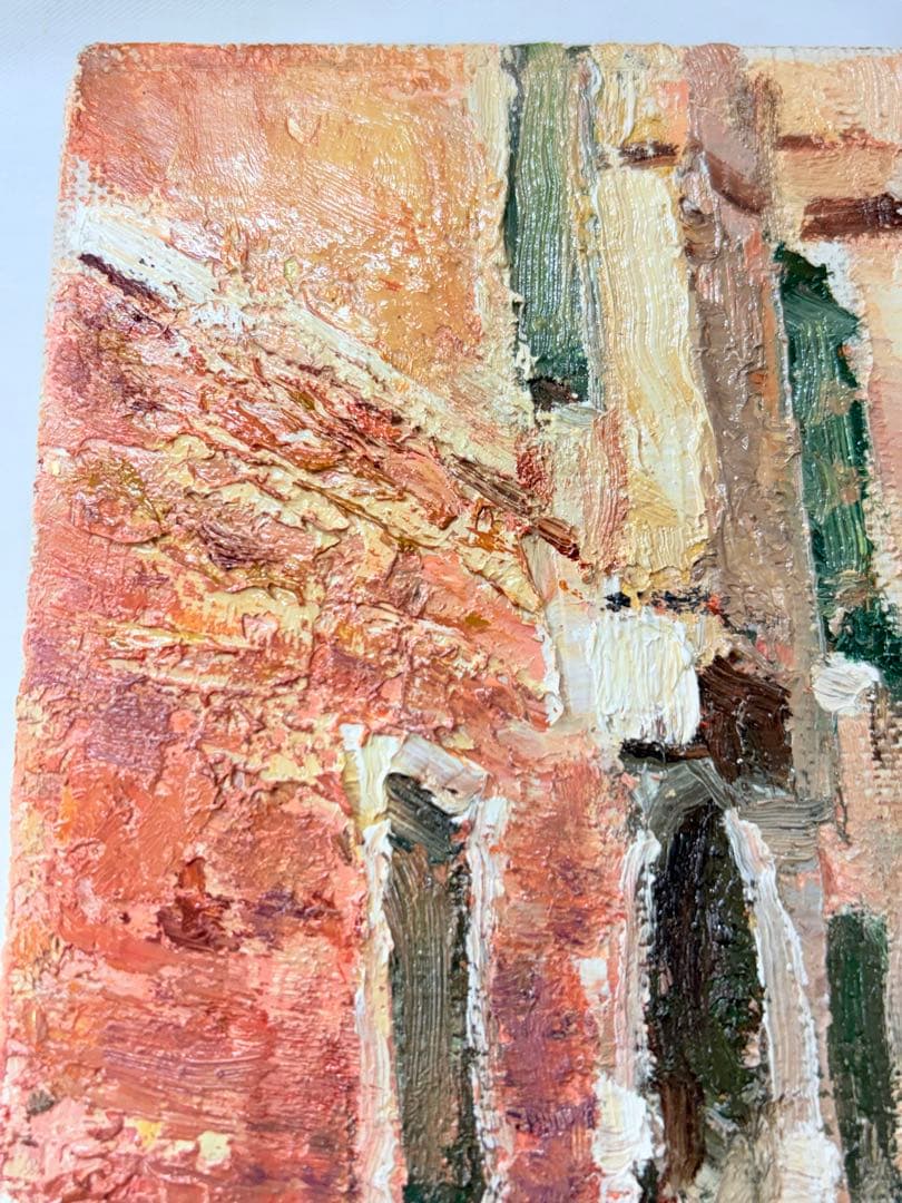 「赤い建物」 寺井徹 ベネチア 油彩画 一水会 黄色袋付き 絵画 額装 F3