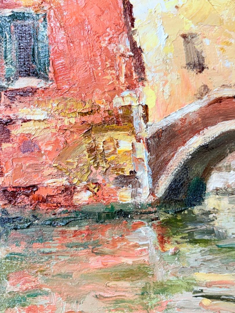 「赤い建物」 寺井徹 ベネチア 油彩画 一水会 黄色袋付き 絵画 額装 F3