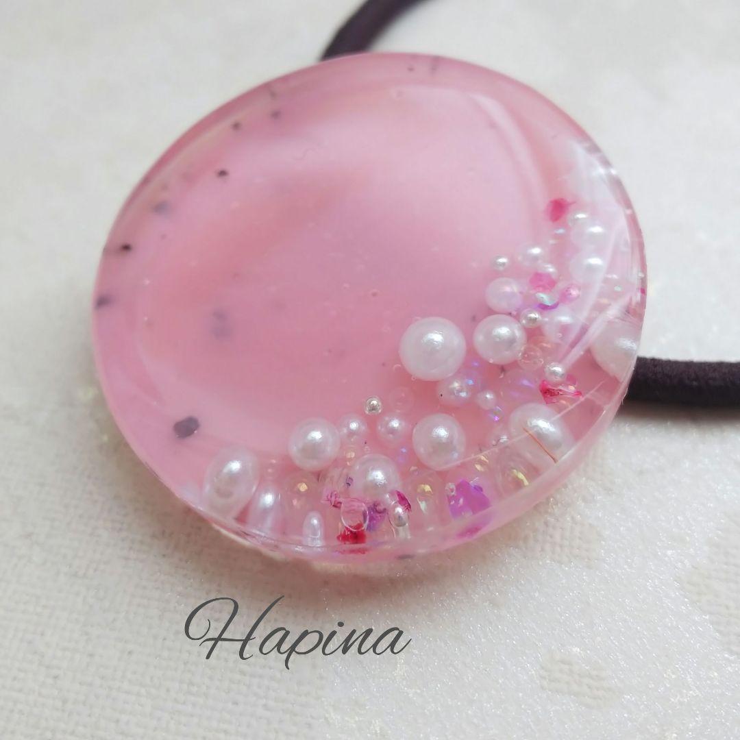 バブルデザイン ピンクラウンドレジンヘアゴム