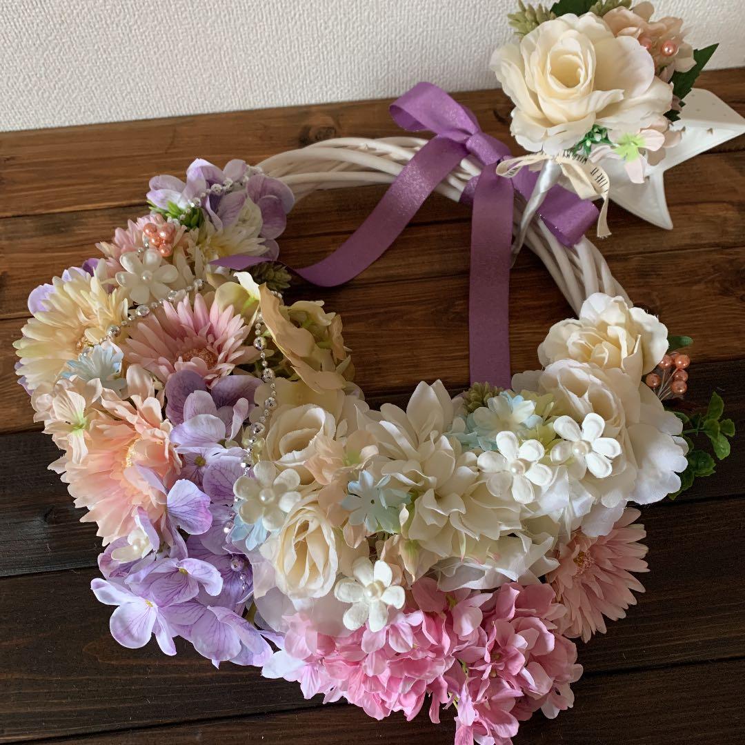 パステルカラー　フラワーリース　ブライダルリース　ブートニア付き