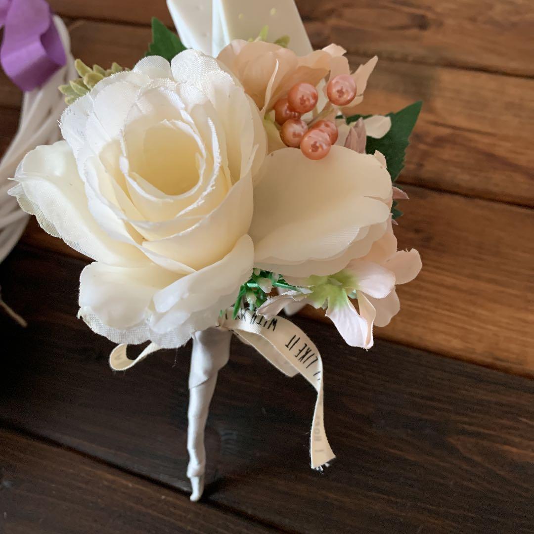 パステルカラー　フラワーリース　ブライダルリース　ブートニア付き