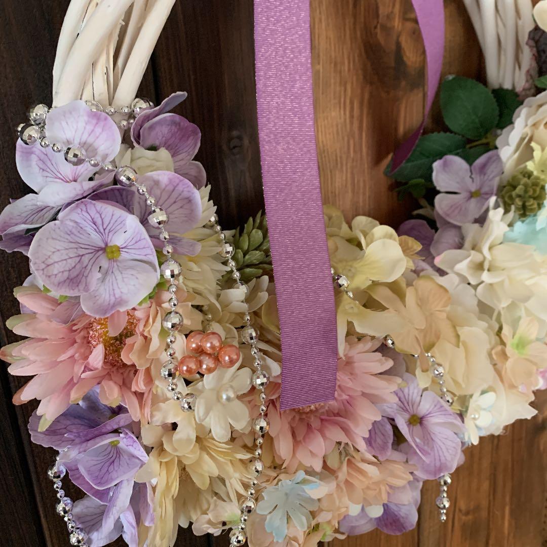 パステルカラー　フラワーリース　ブライダルリース　ブートニア付き