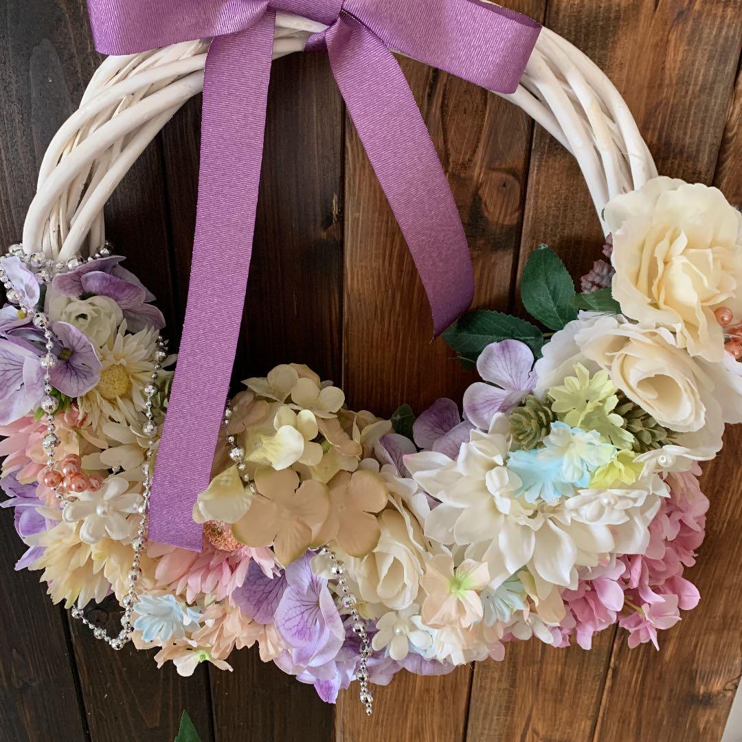 パステルカラー　フラワーリース　ブライダルリース　ブートニア付き