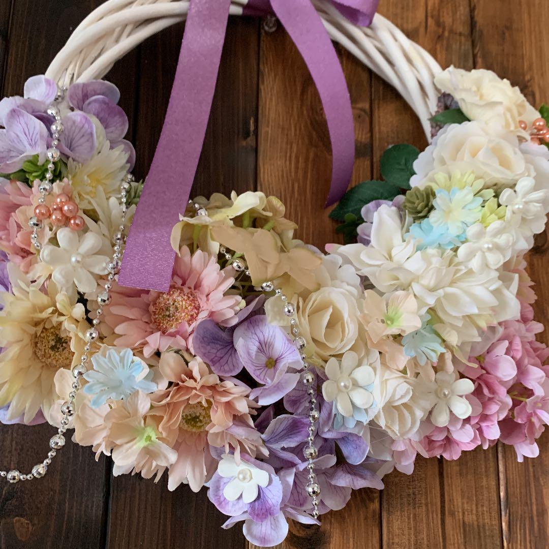 パステルカラー　フラワーリース　ブライダルリース　ブートニア付き