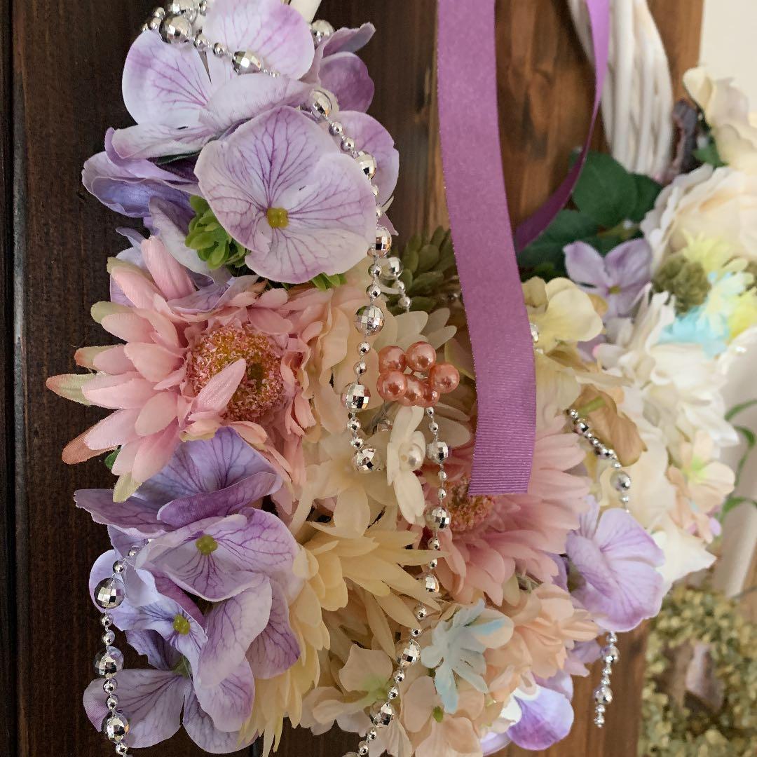 パステルカラー　フラワーリース　ブライダルリース　ブートニア付き