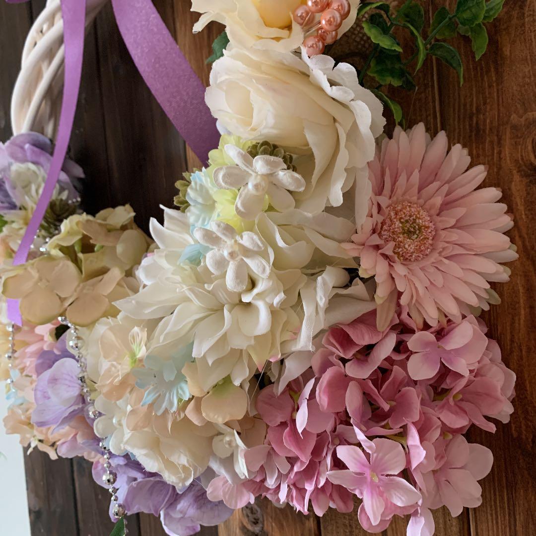 パステルカラー　フラワーリース　ブライダルリース　ブートニア付き