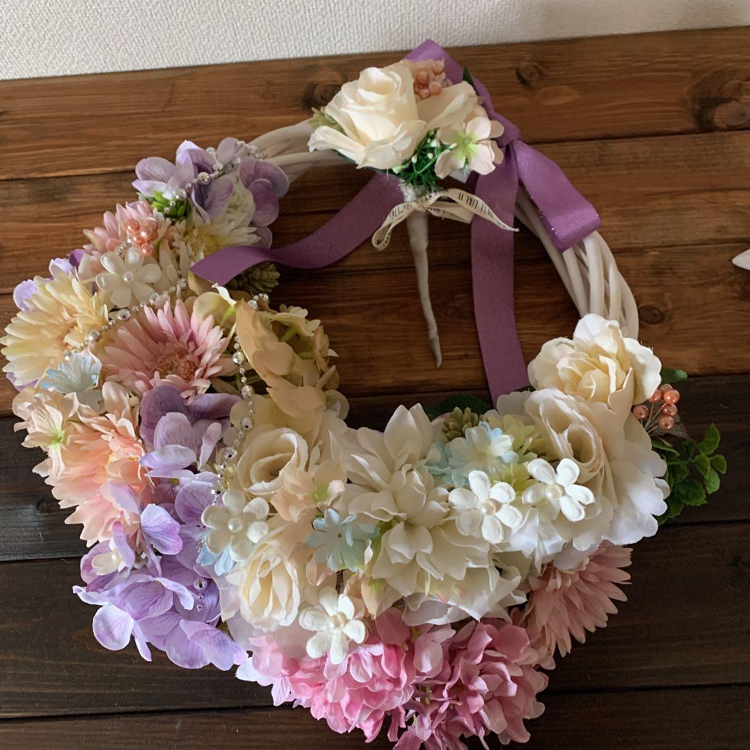 パステルカラー　フラワーリース　ブライダルリース　ブートニア付き
