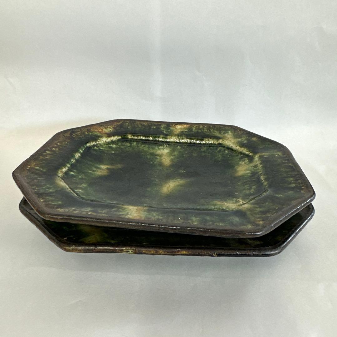 大沼道行　織部八角長皿M ２枚セット