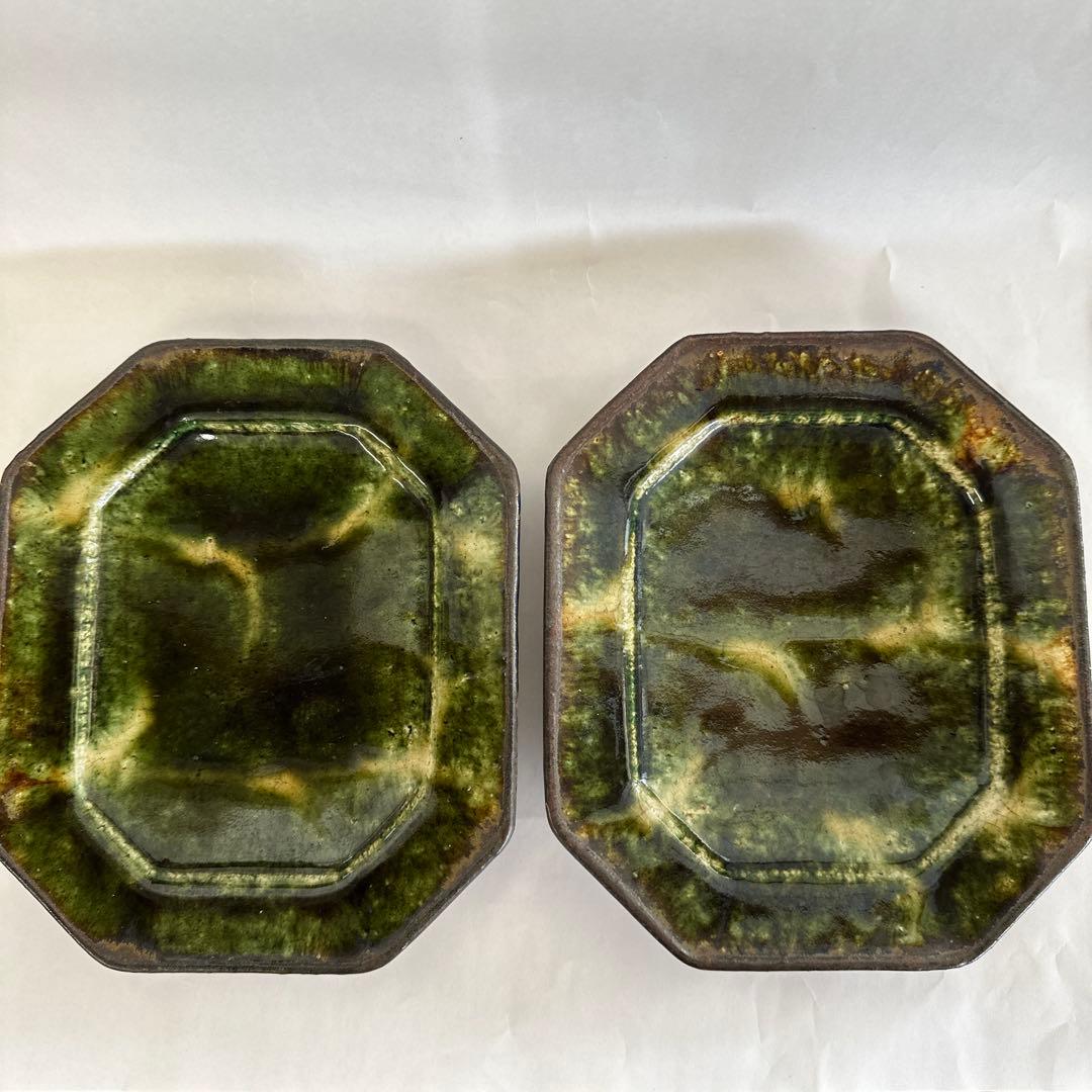 大沼道行　織部八角長皿M ２枚セット