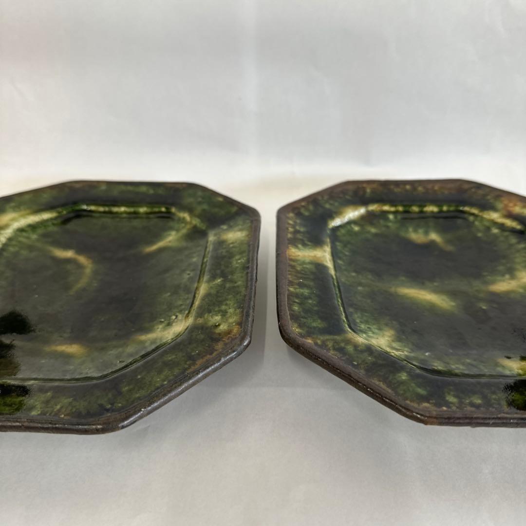 大沼道行　織部八角長皿M ２枚セット